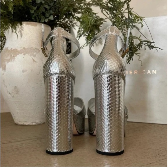 Good American Size: 9 Platform Block Heel Sandals Silver Snake - Picture 8 of 8